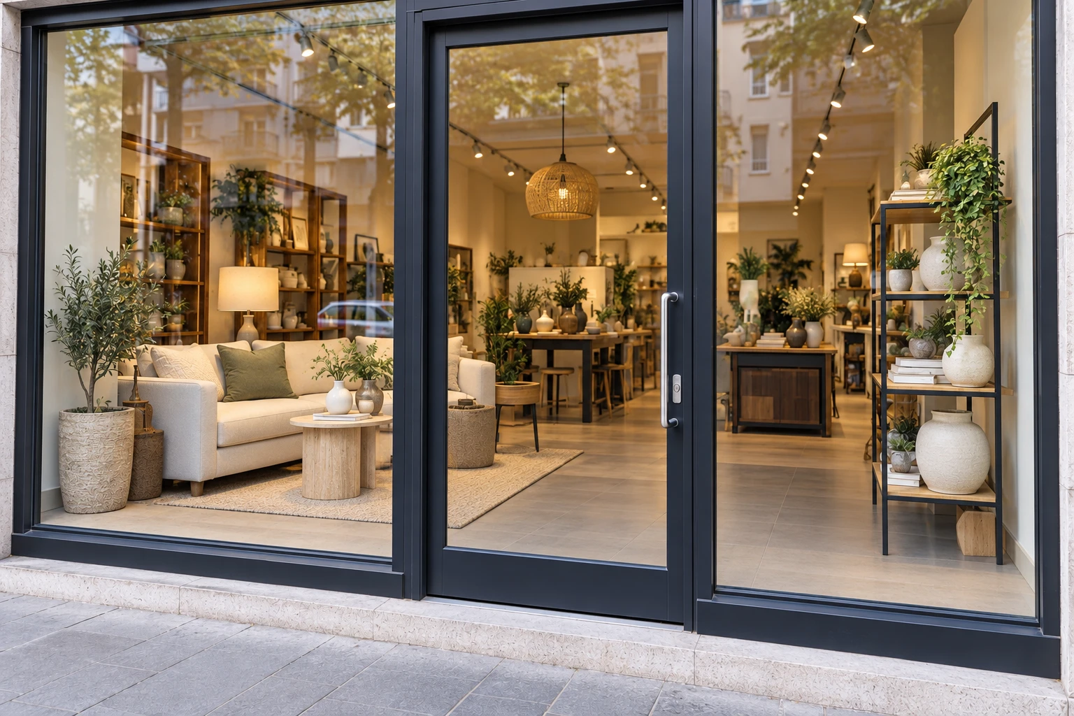 Escaparate de una tienda, antes y después de la limpieza de cristales — después